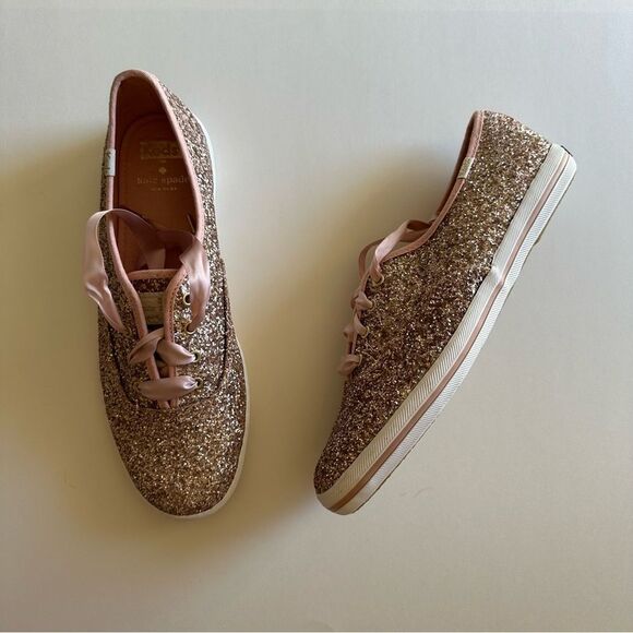 Ked’s X Kate Spade Rose Gold Glitter Champion Celebration Lace Up Sneakers - Picture 2 of 10